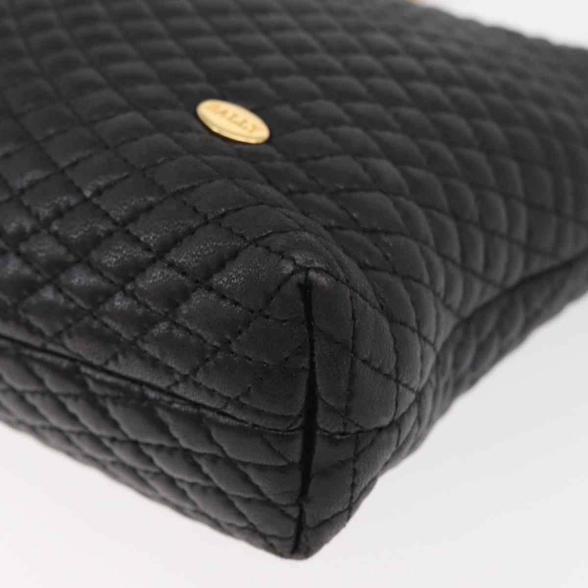 BALLY Chain Shoulder Bag Leather Black Gold Auth ka4169A