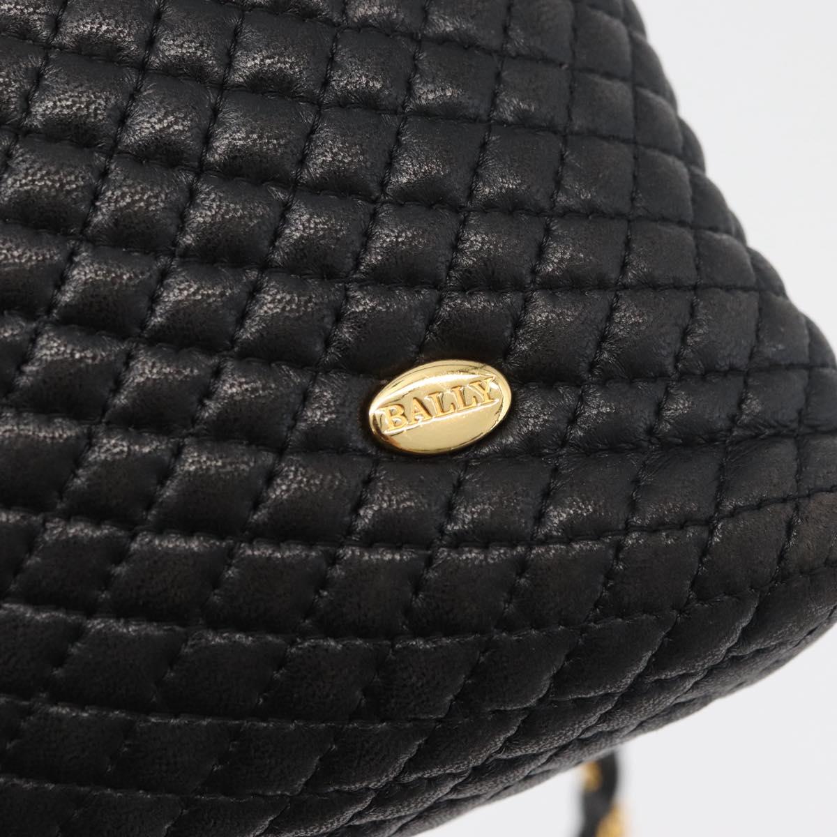 BALLY Chain Shoulder Bag Leather Black Gold Auth ka4169A