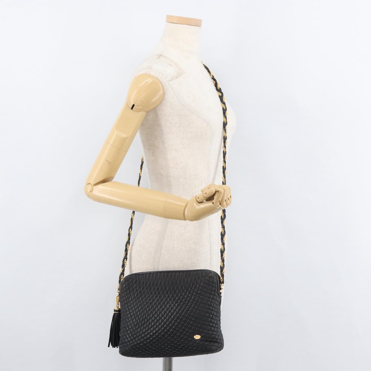 BALLY Chain Shoulder Bag Leather Black Gold Auth ka4169A