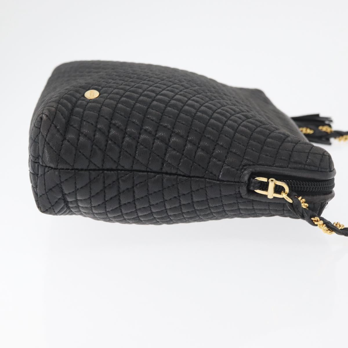 BALLY Chain Shoulder Bag Leather Black Gold Auth ka4169A