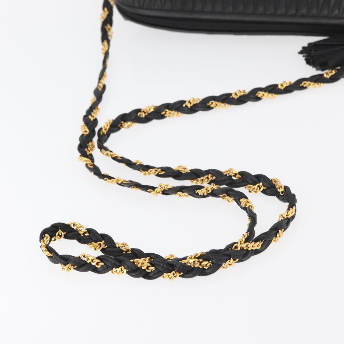 BALLY Chain Shoulder Bag Leather Black Gold Auth ka4169A