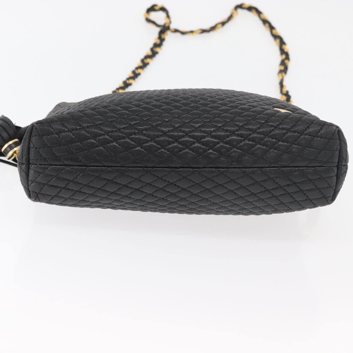 BALLY Chain Shoulder Bag Leather Black Gold Auth ka4169A