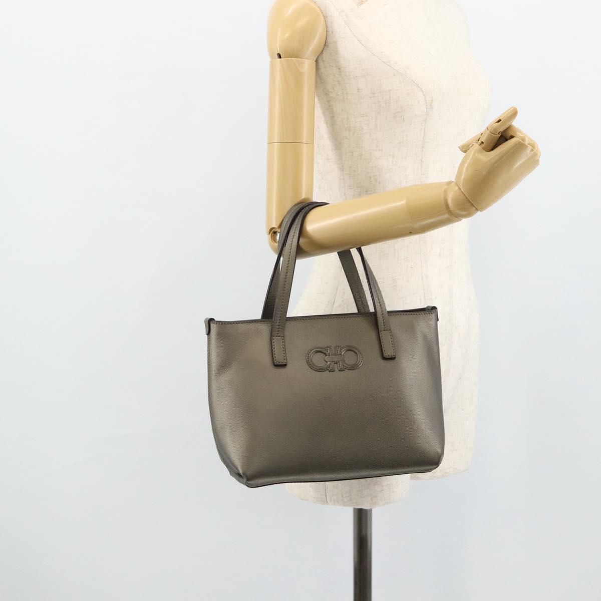 Salvatore Ferragamo Gancini Hand Bag Leather Bronze Silver Auth ka4175