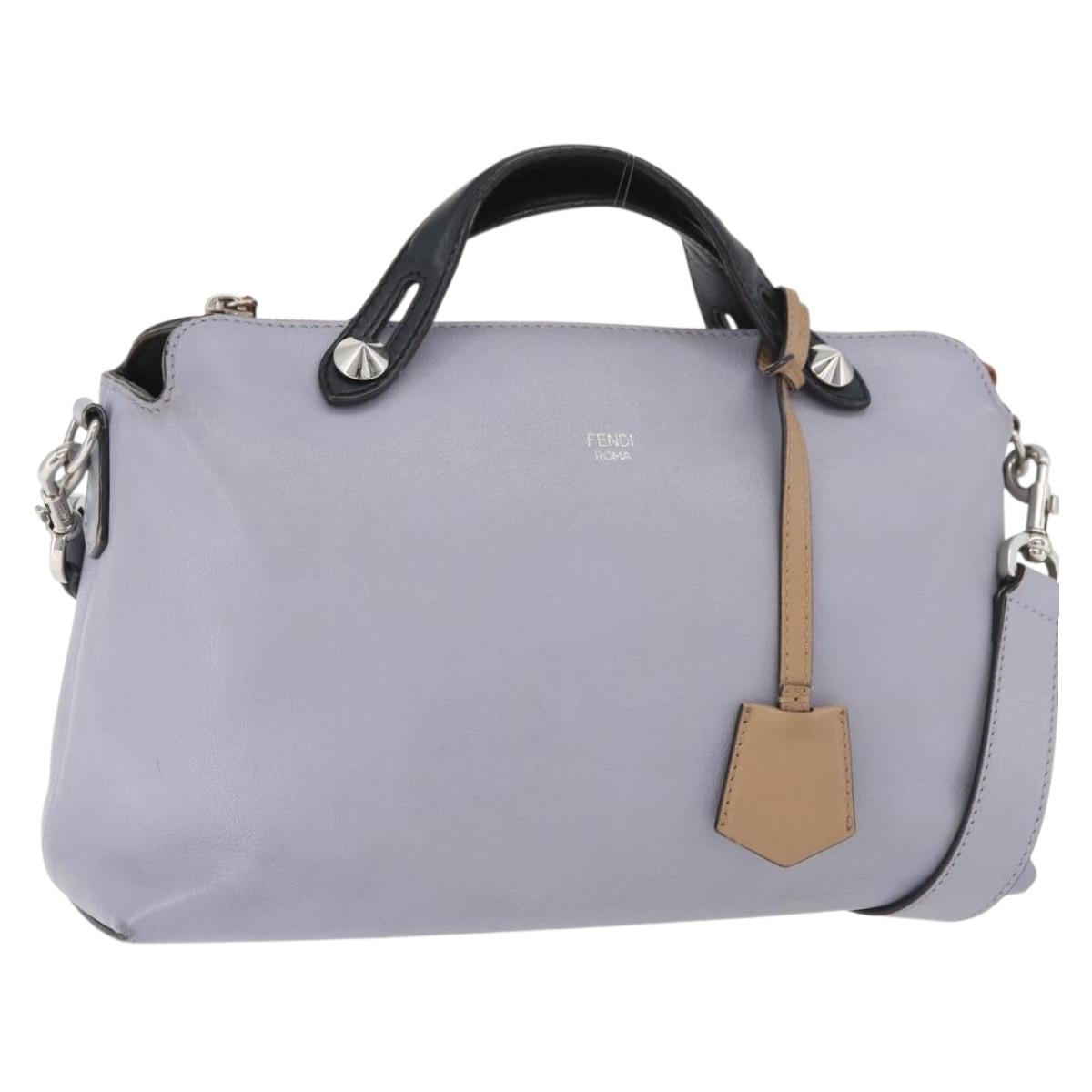 FENDI By The Way Medium Hand Bag Leather 2way Purple Silver Auth ka4177A