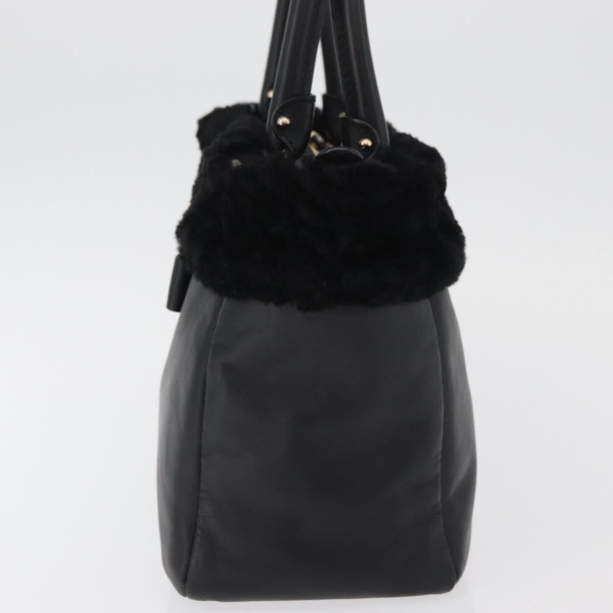 Salvatore Ferragamo Vala Hand Bag Leather Black Gold Auth ka4181A