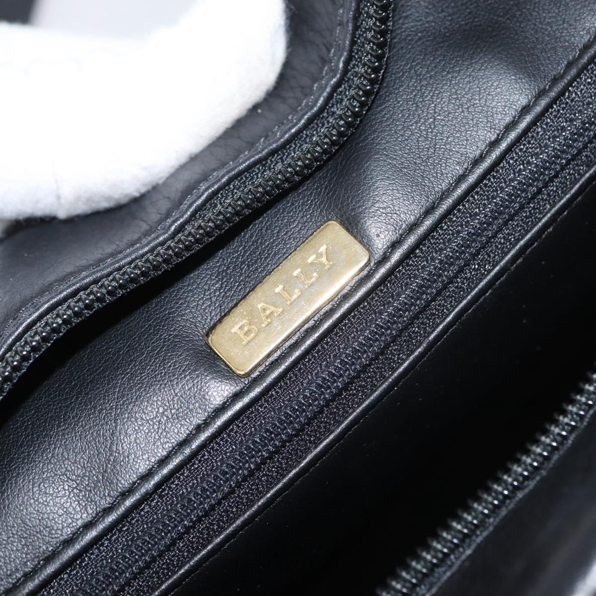 BALLY Chain Shoulder Bag Leather Black Gold Auth ka4189A