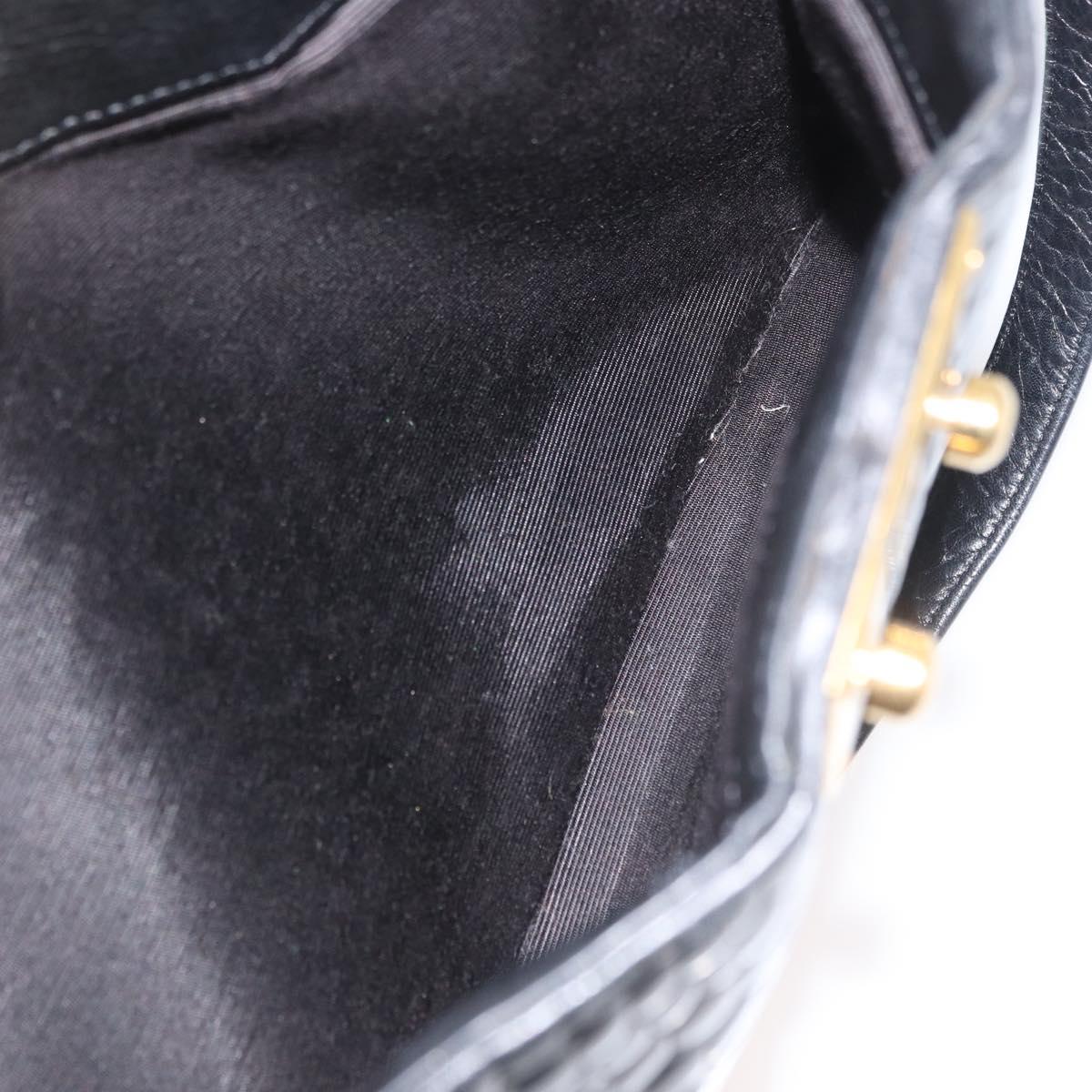 BALLY Chain Shoulder Bag Leather Black Gold Auth ka4189A