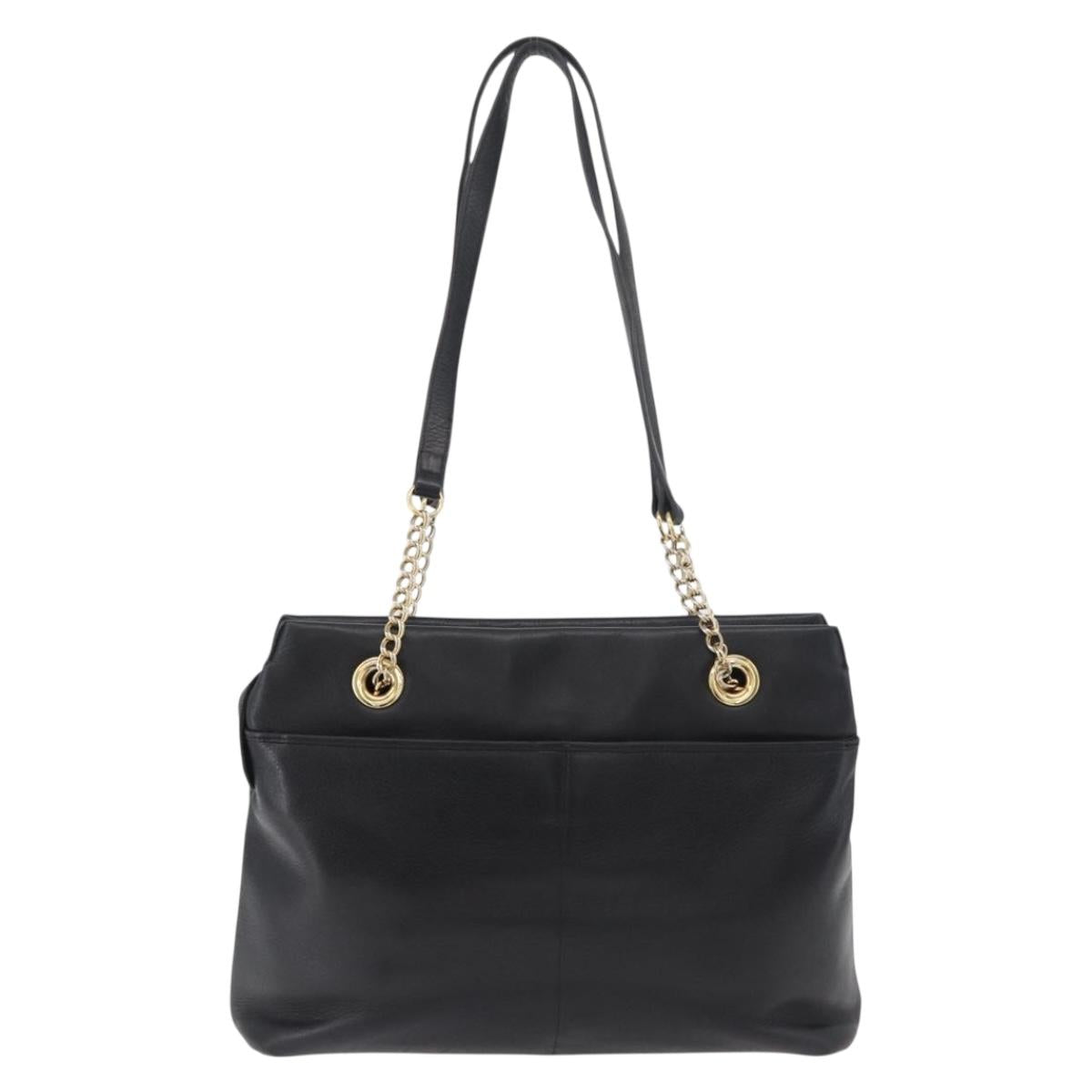 BALLY Chain Shoulder Bag Leather Black Gold Auth ka4189A