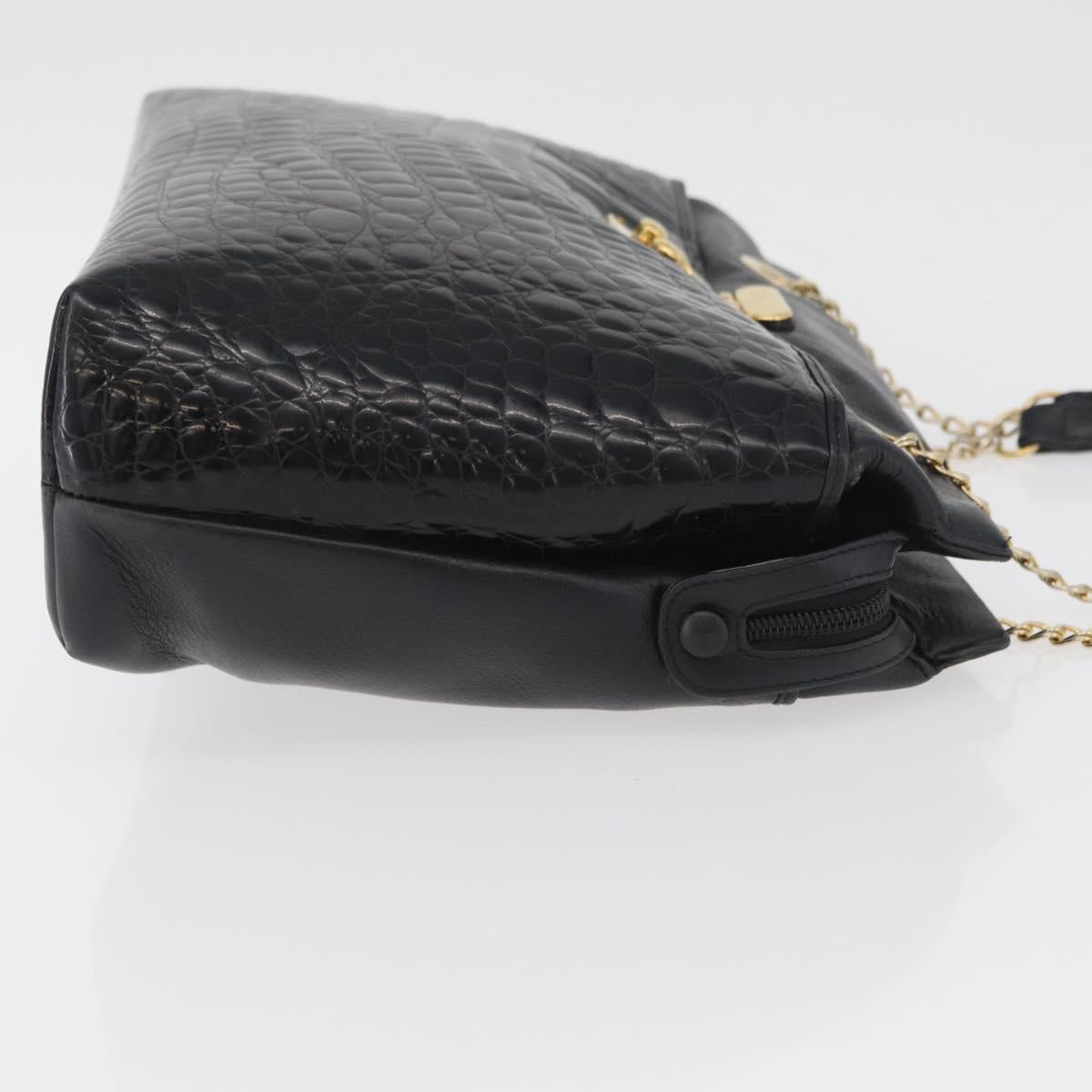 BALLY Chain Shoulder Bag Leather Black Gold Auth ka4189A