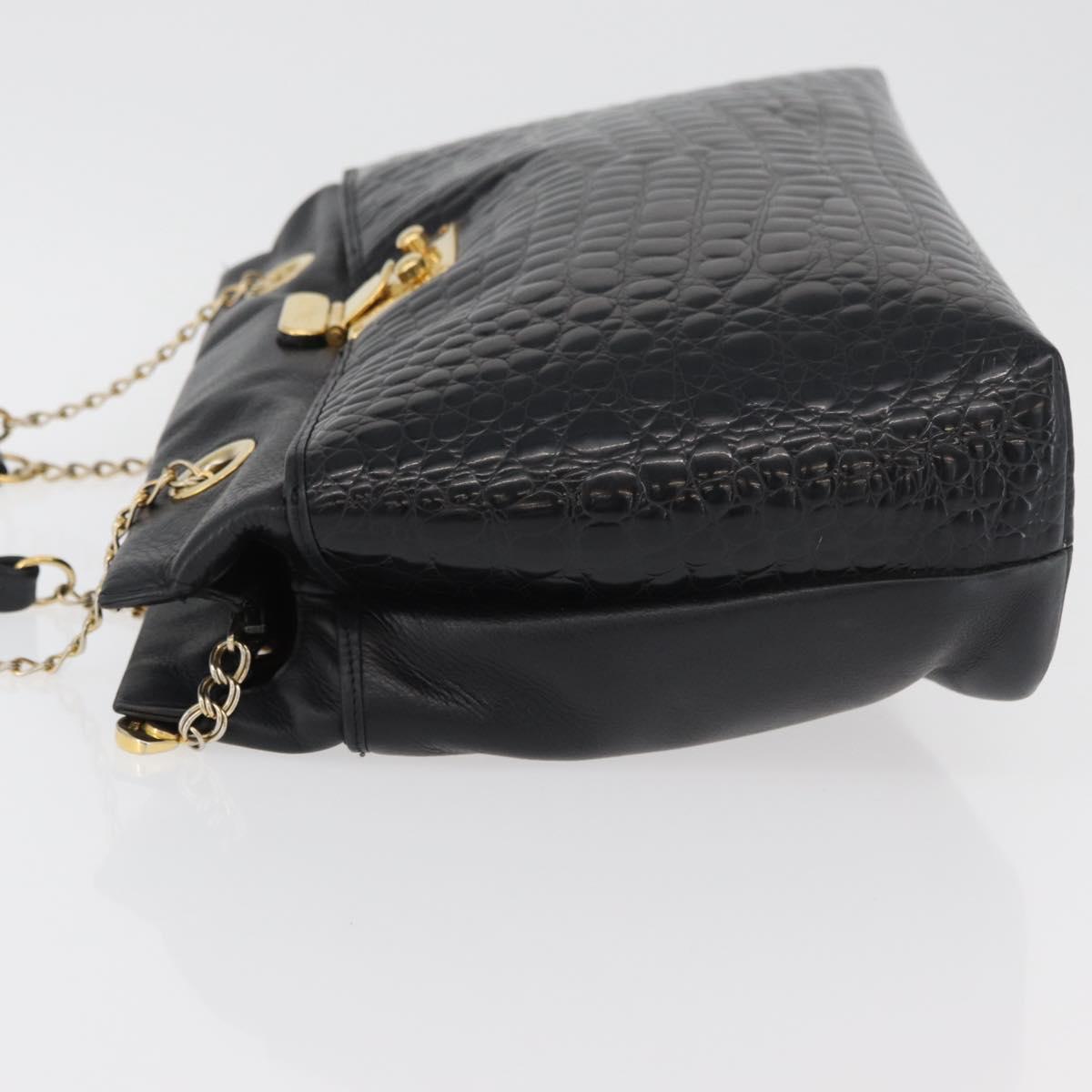 BALLY Chain Shoulder Bag Leather Black Gold Auth ka4189A