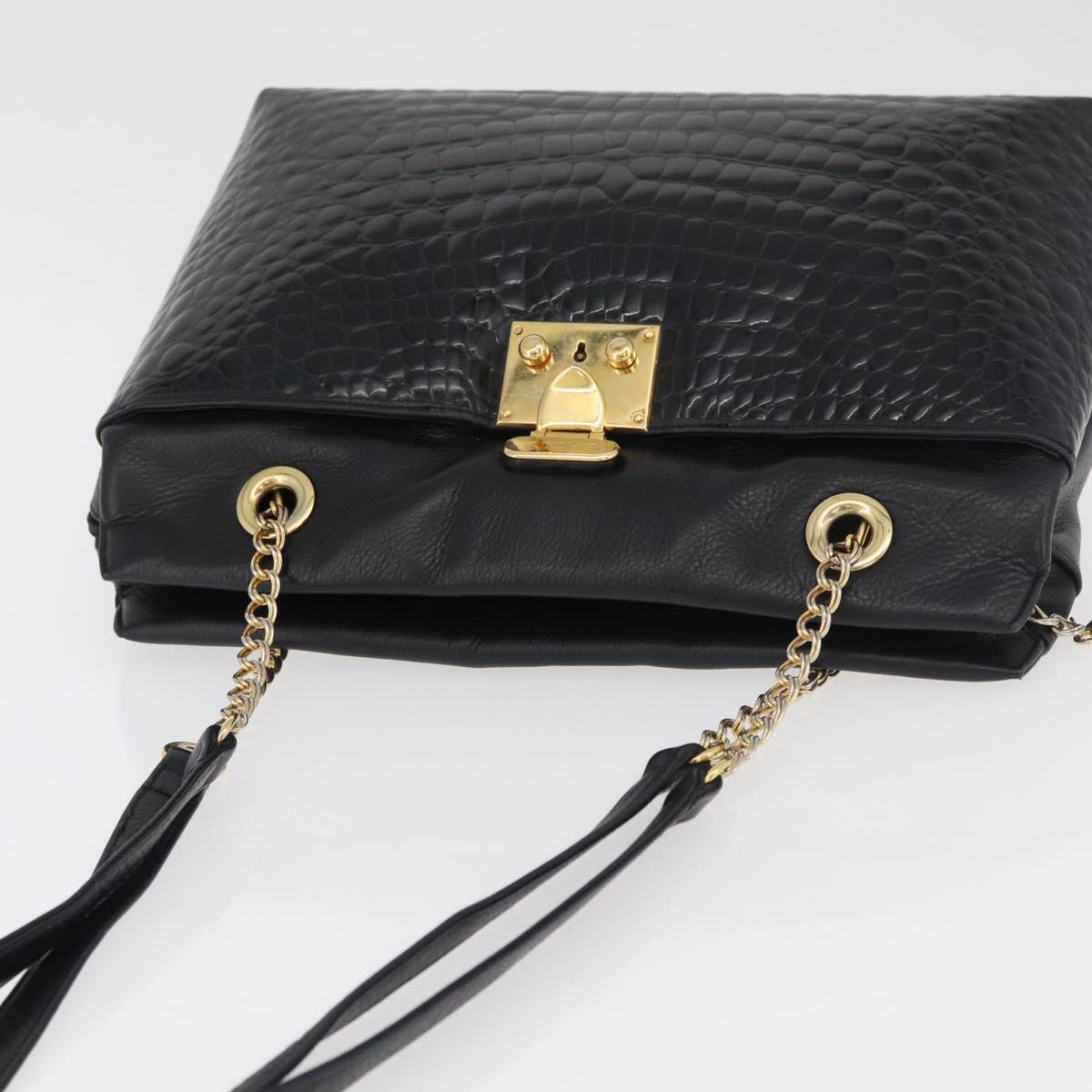 BALLY Chain Shoulder Bag Leather Black Gold Auth ka4189A