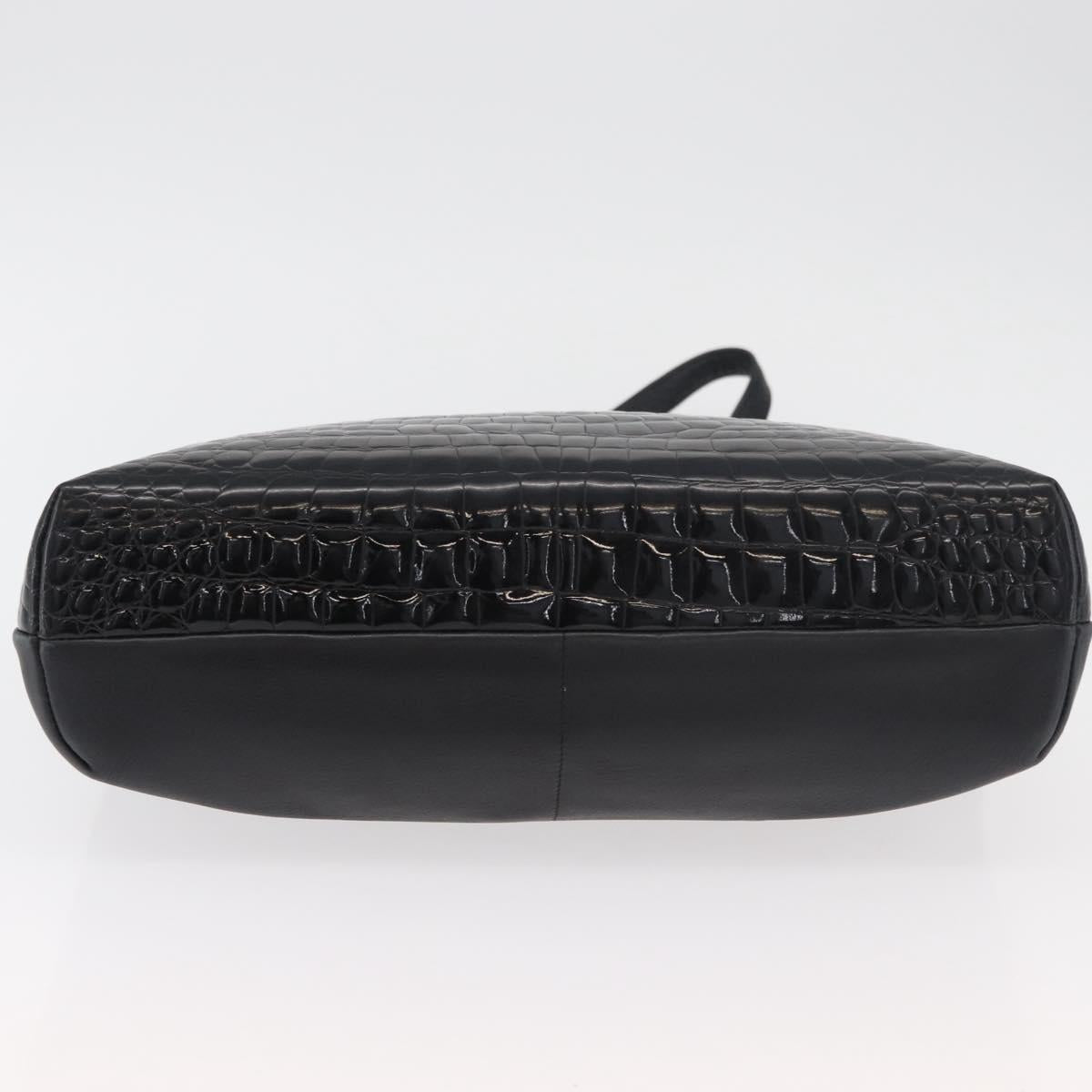 BALLY Chain Shoulder Bag Leather Black Gold Auth ka4189A