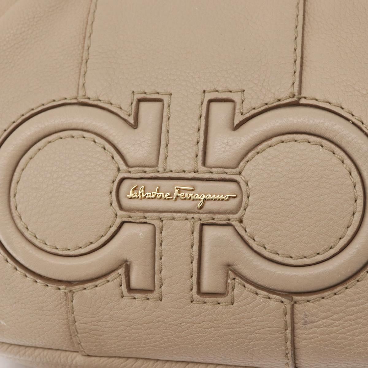 Salvatore Ferragamo Gancini Hand Bag Leather 2way Beige Gold Auth ka4190