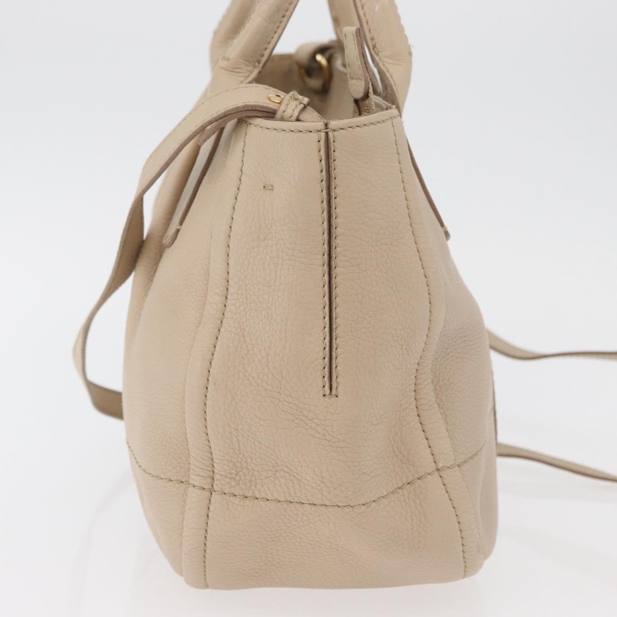 Salvatore Ferragamo Gancini Hand Bag Leather 2way Beige Gold Auth ka4190