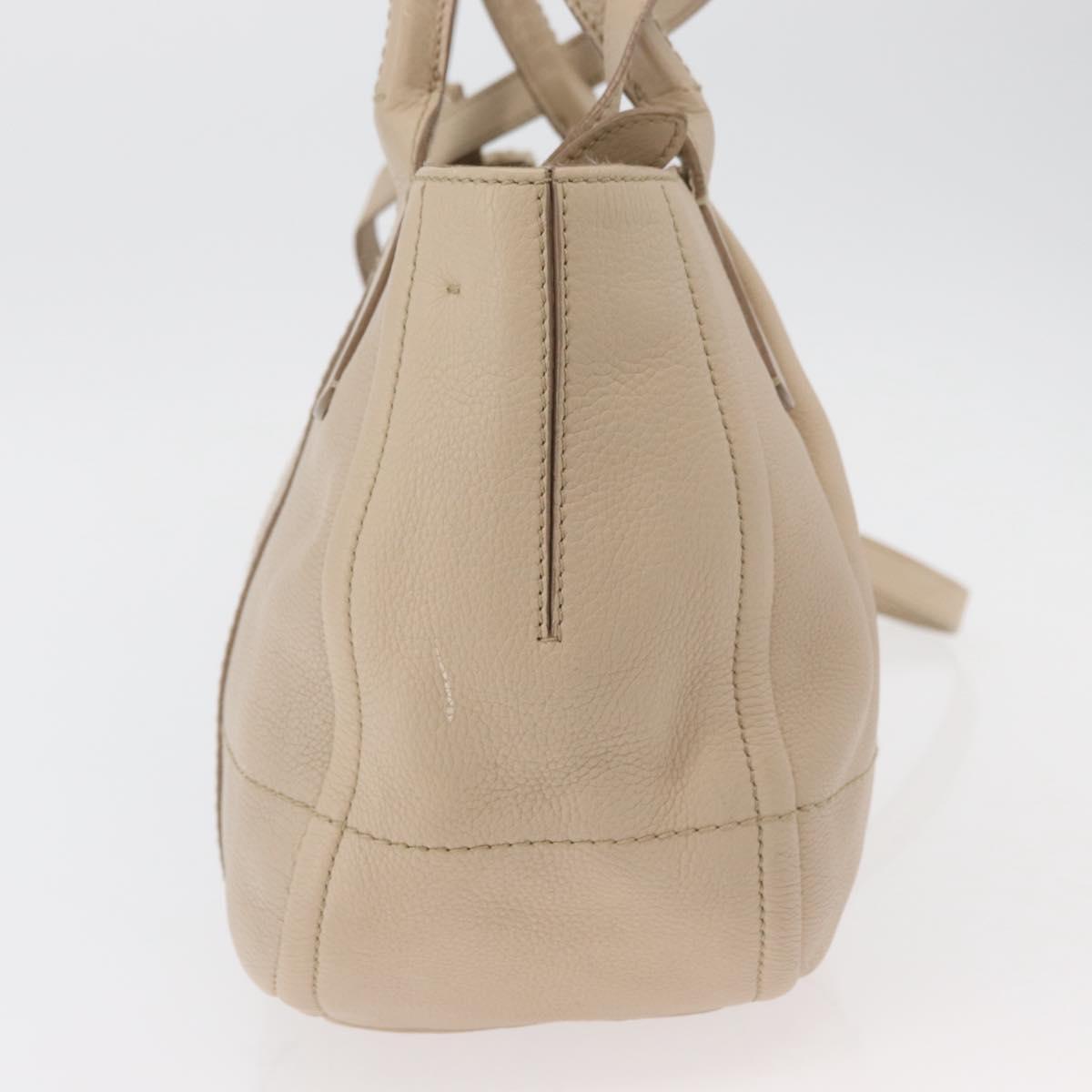 Salvatore Ferragamo Gancini Hand Bag Leather 2way Beige Gold Auth ka4190