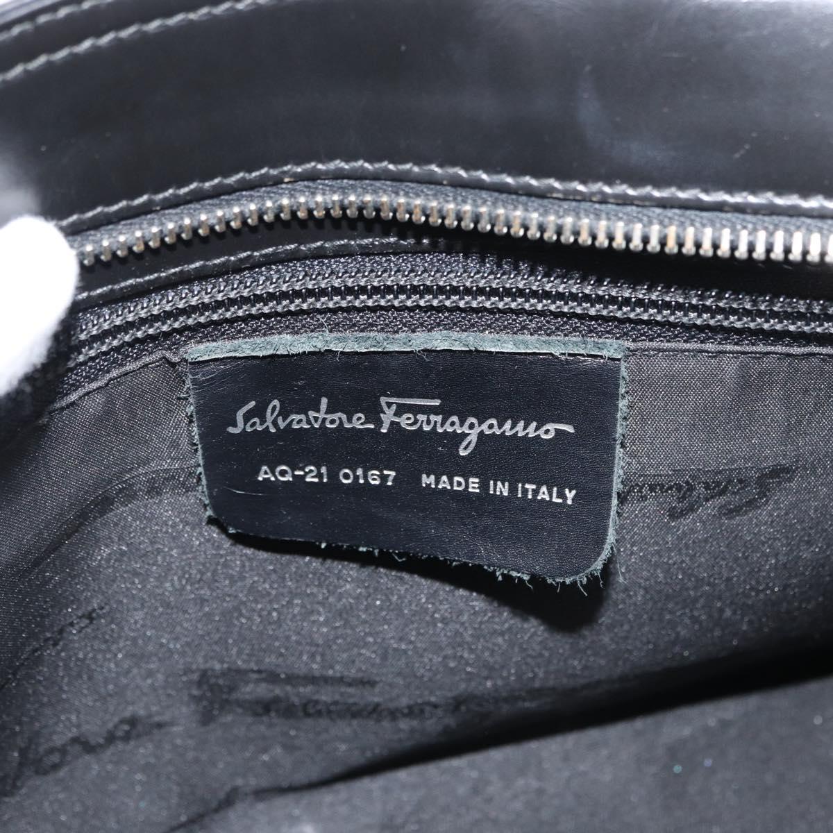 Salvatore Ferragamo Gancini Hand Bag Leather 2way Black Silver Auth ka4192