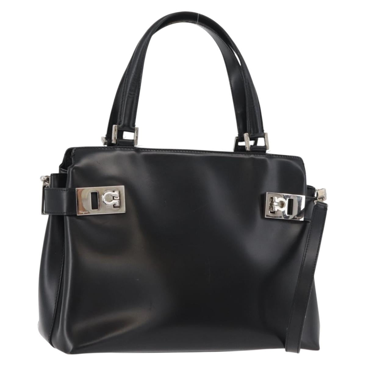 Salvatore Ferragamo Gancini Hand Bag Leather 2way Black Silver Auth ka4192