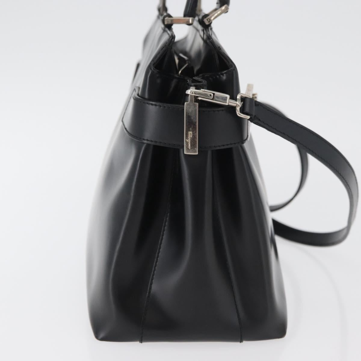 Salvatore Ferragamo Gancini Hand Bag Leather 2way Black Silver Auth ka4192