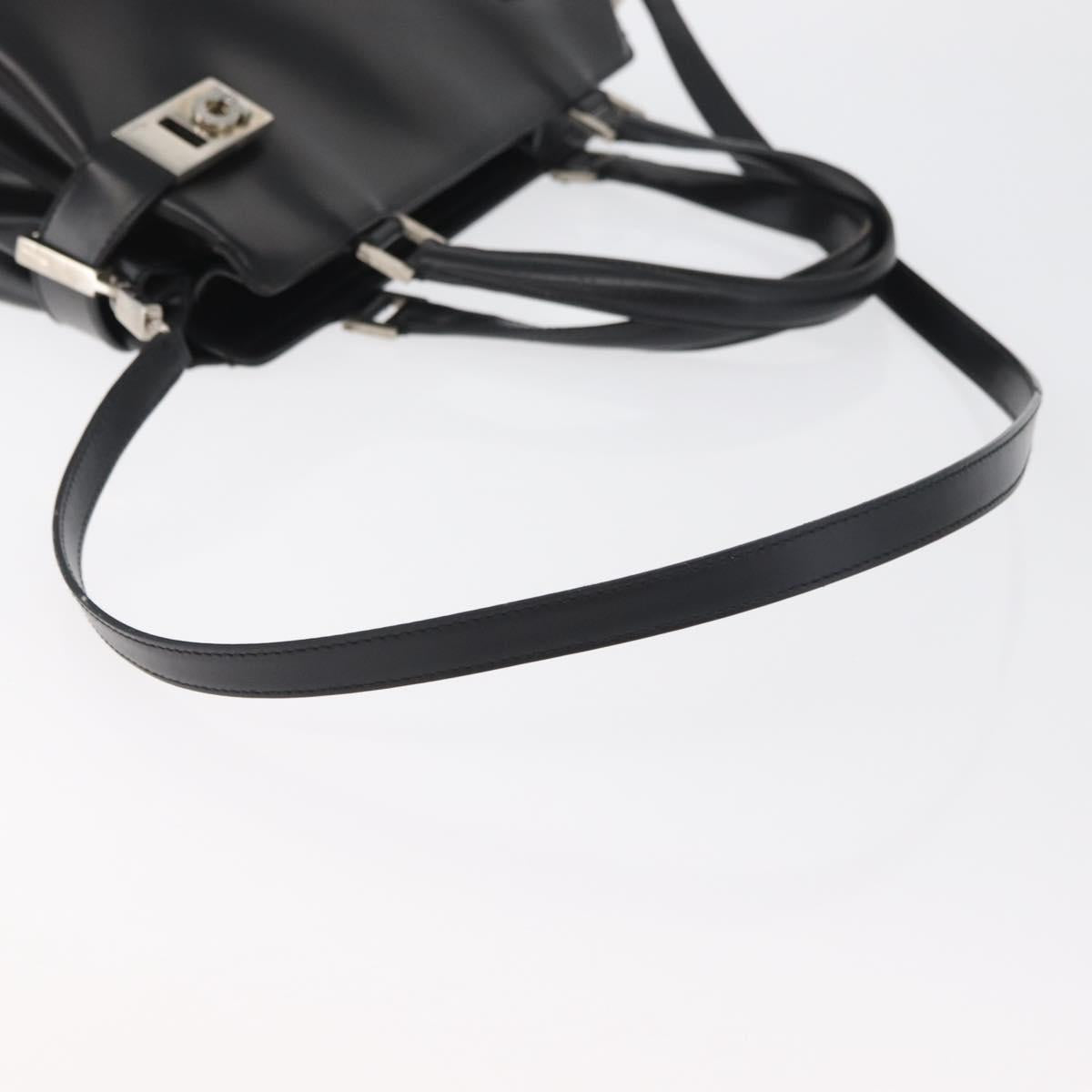 Salvatore Ferragamo Gancini Hand Bag Leather 2way Black Silver Auth ka4192