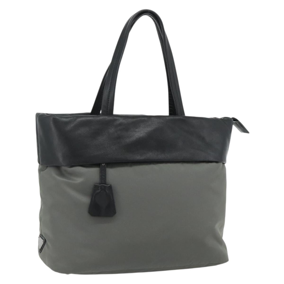 PRADA Hand Bag Nylon Leather Gray black Auth ka4199A