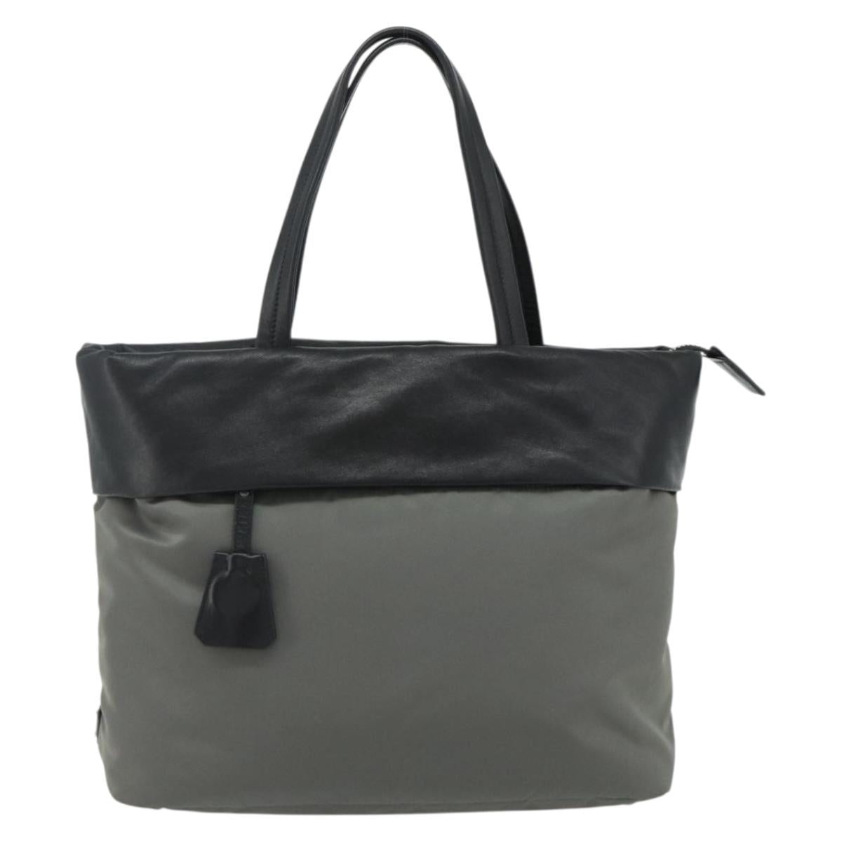 PRADA Hand Bag Nylon Leather Gray black Auth ka4199A