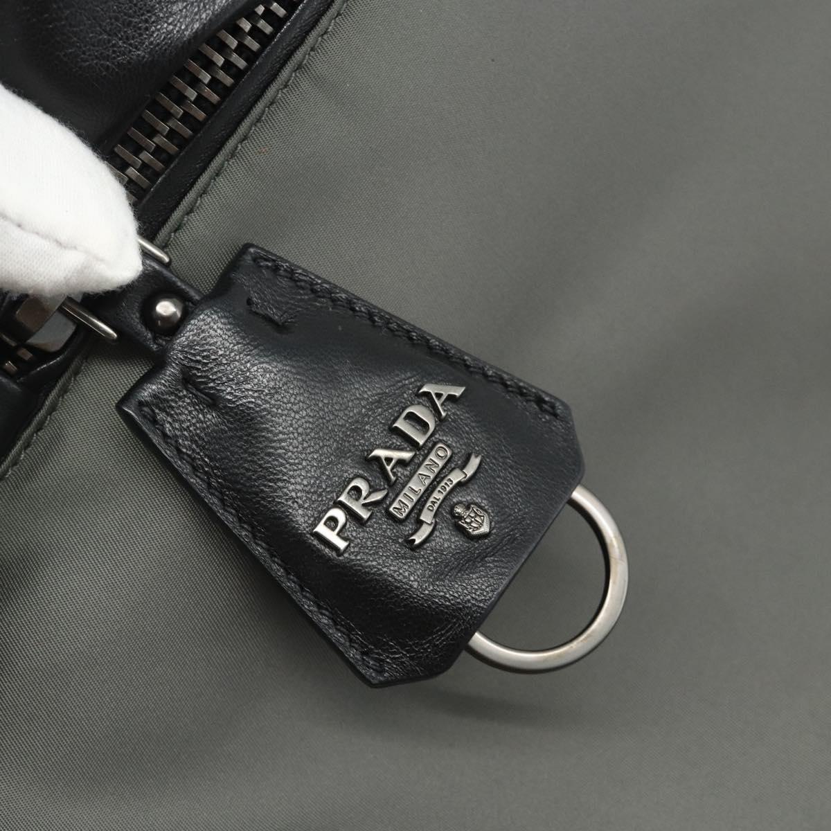 PRADA Hand Bag Nylon Leather Gray black Auth ka4199A