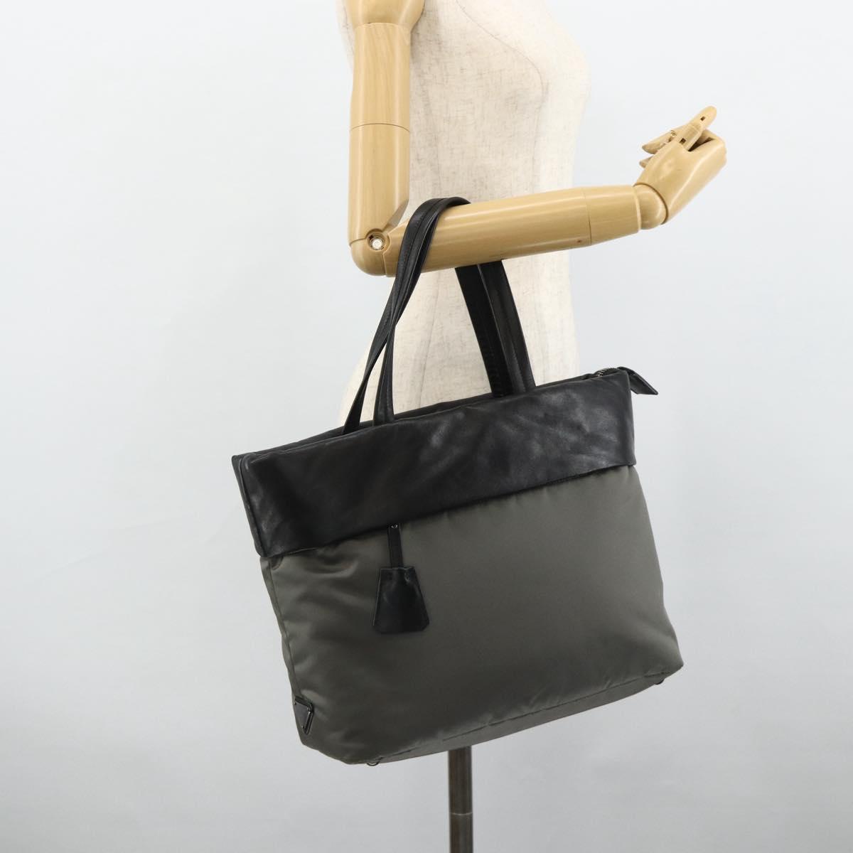 PRADA Hand Bag Nylon Leather Gray black Auth ka4199A