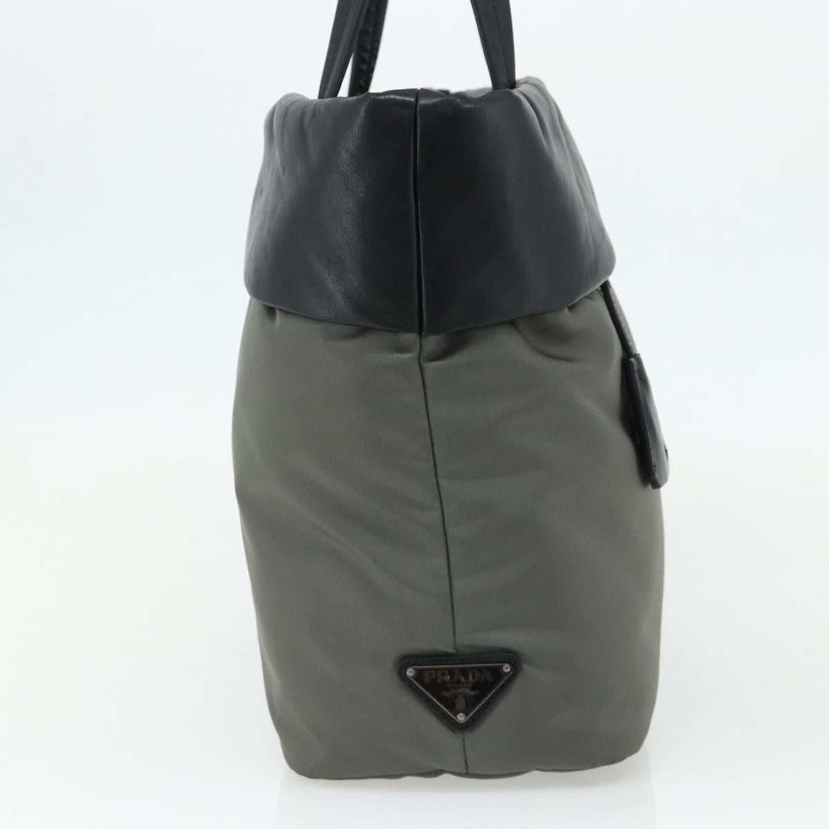 PRADA Hand Bag Nylon Leather Gray black Auth ka4199A