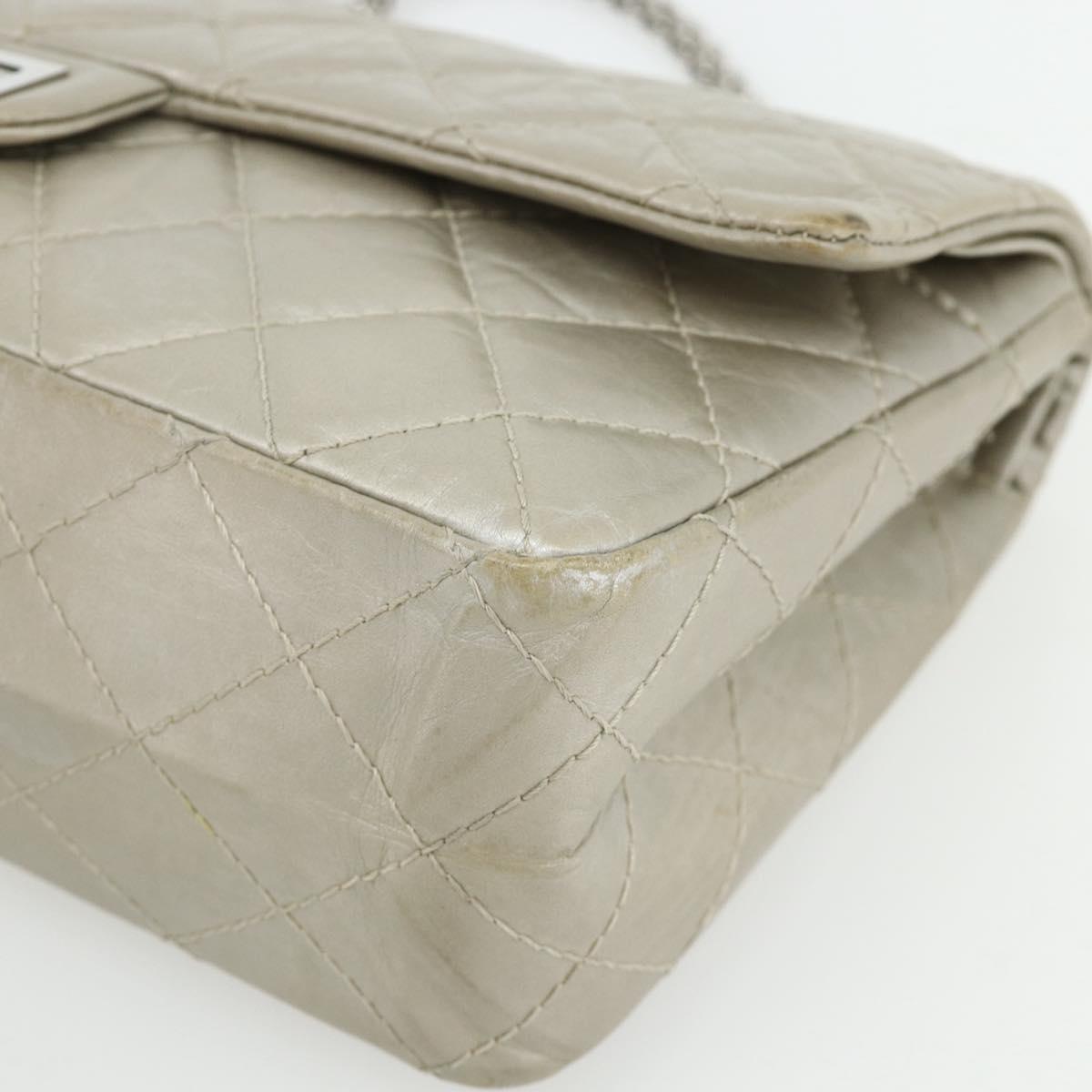 CHANEL Chain Matelasse 2.55 Shoulder Bag Lamb Skin Silver CC Auth ka4200V