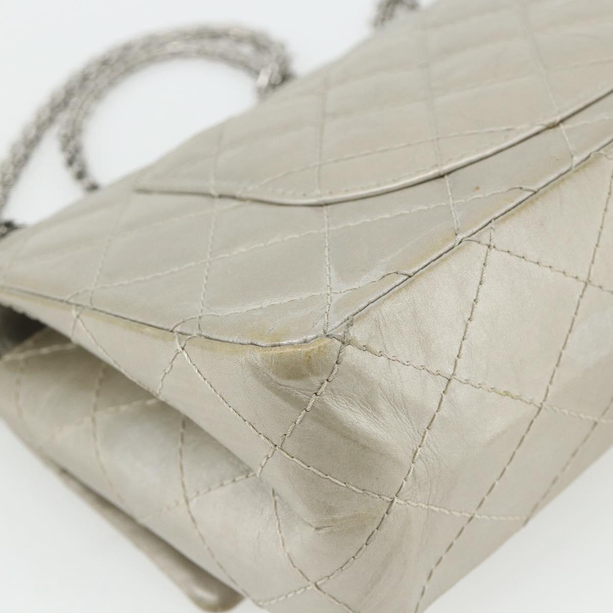 CHANEL Chain Matelasse 2.55 Shoulder Bag Lamb Skin Silver CC Auth ka4200V