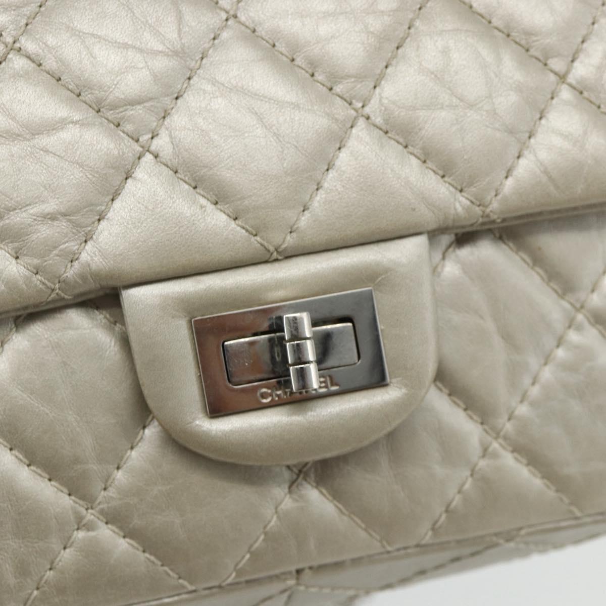 CHANEL Chain Matelasse 2.55 Shoulder Bag Lamb Skin Silver CC Auth ka4200V