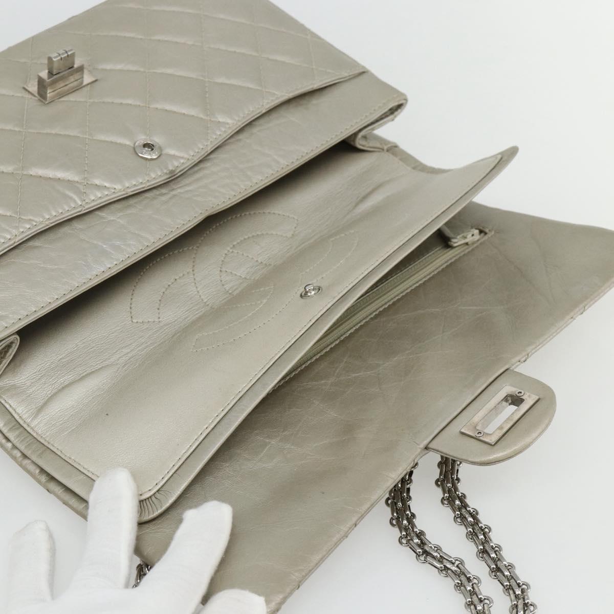 CHANEL Chain Matelasse 2.55 Shoulder Bag Lamb Skin Silver CC Auth ka4200V