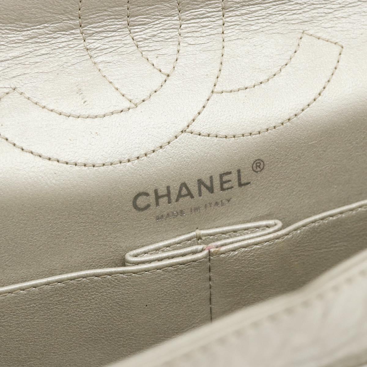 CHANEL Chain Matelasse 2.55 Shoulder Bag Lamb Skin Silver CC Auth ka4200V