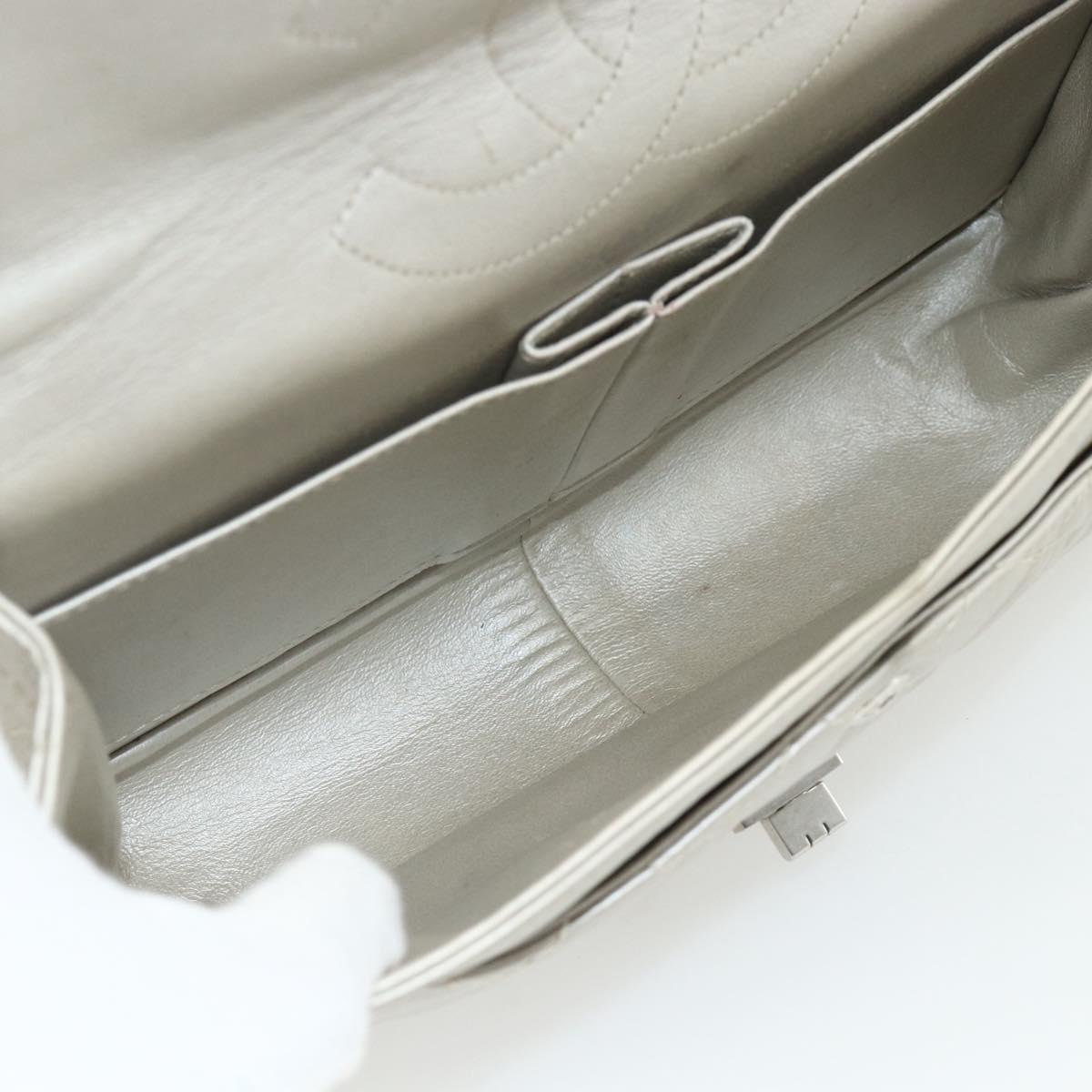 CHANEL Chain Matelasse 2.55 Shoulder Bag Lamb Skin Silver CC Auth ka4200V