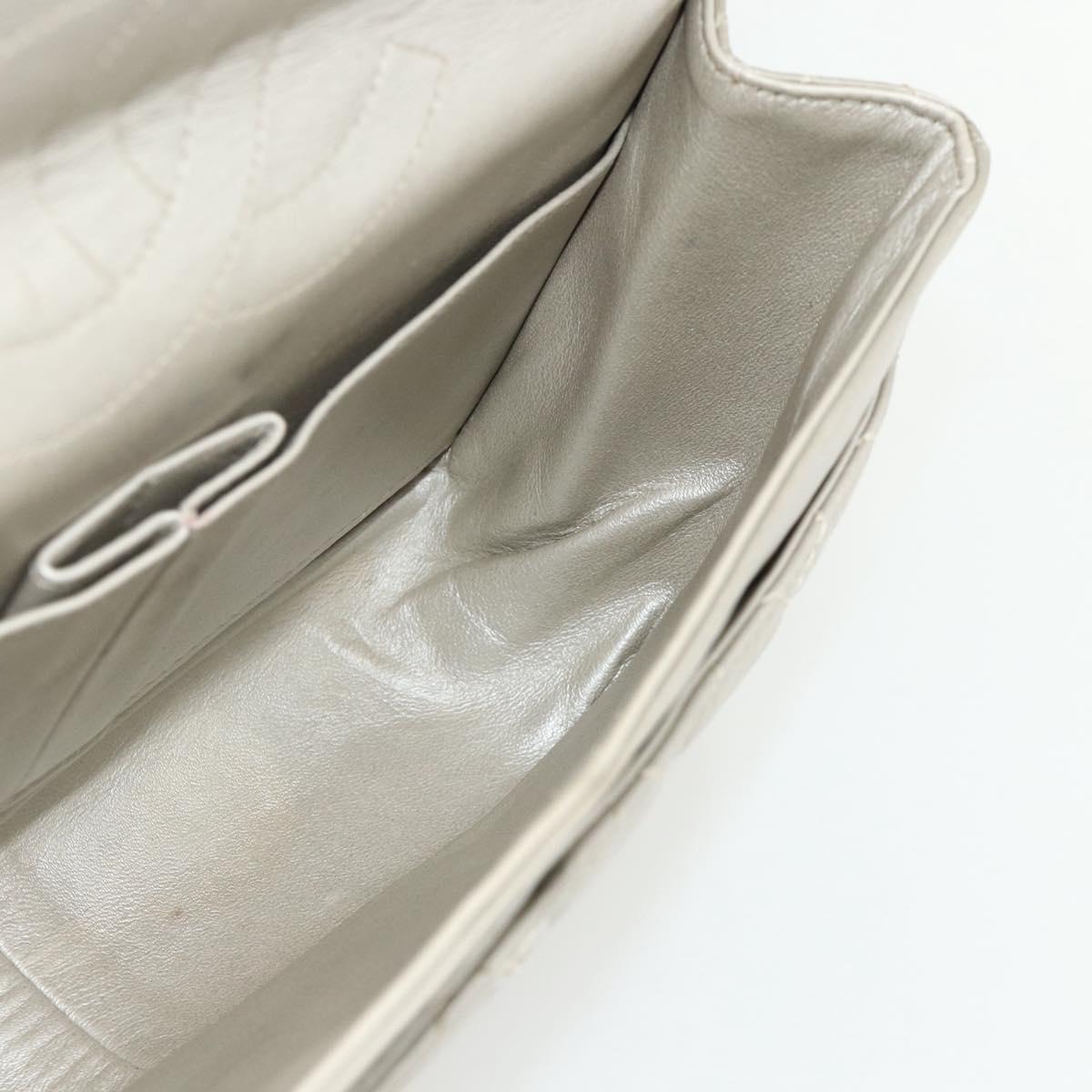 CHANEL Chain Matelasse 2.55 Shoulder Bag Lamb Skin Silver CC Auth ka4200V