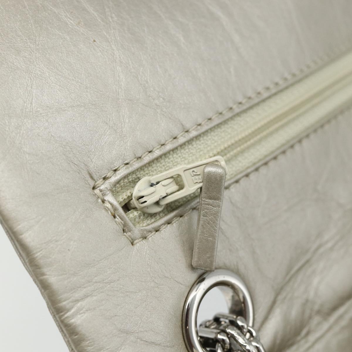 CHANEL Chain Matelasse 2.55 Shoulder Bag Lamb Skin Silver CC Auth ka4200V