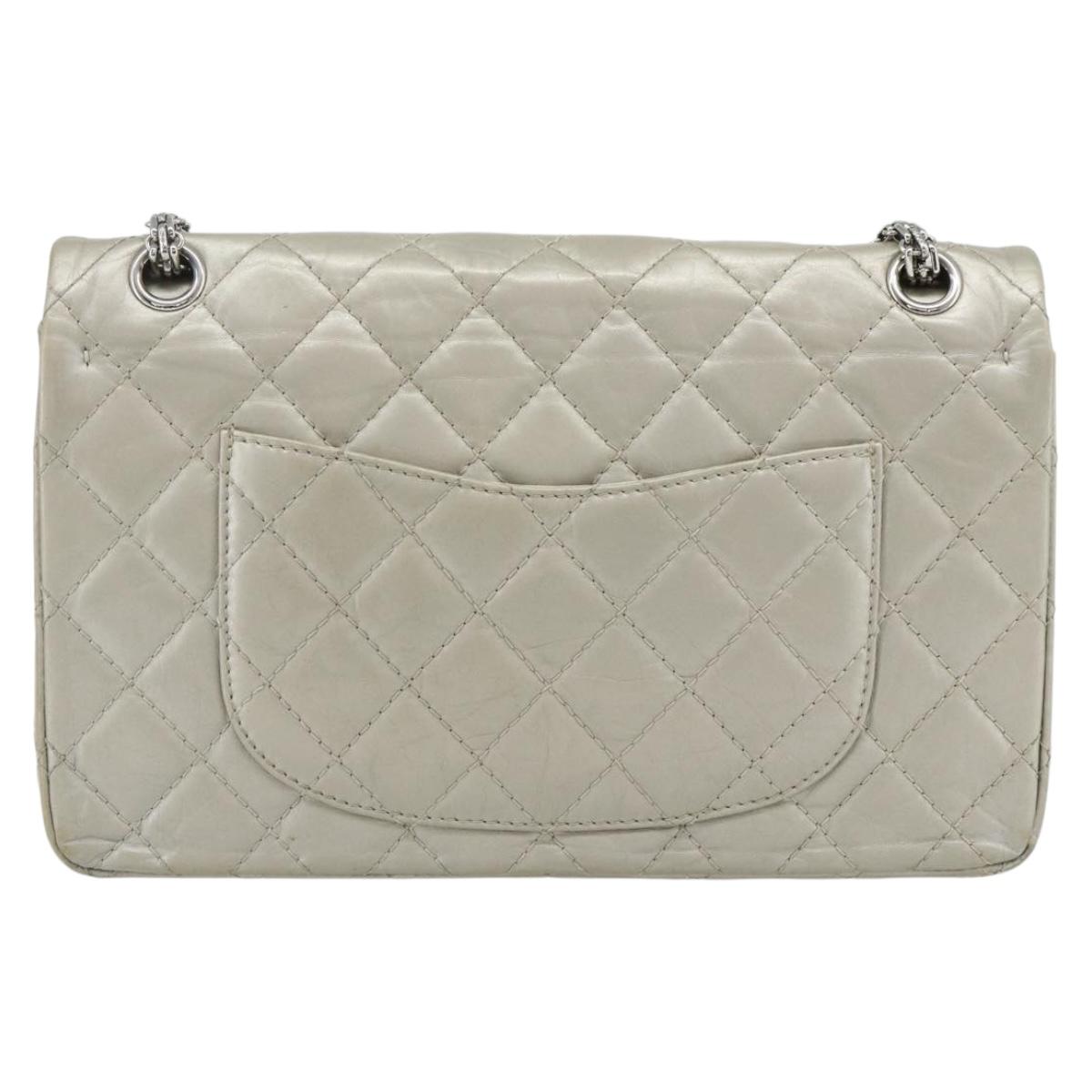 CHANEL Chain Matelasse 2.55 Shoulder Bag Lamb Skin Silver CC Auth ka4200V