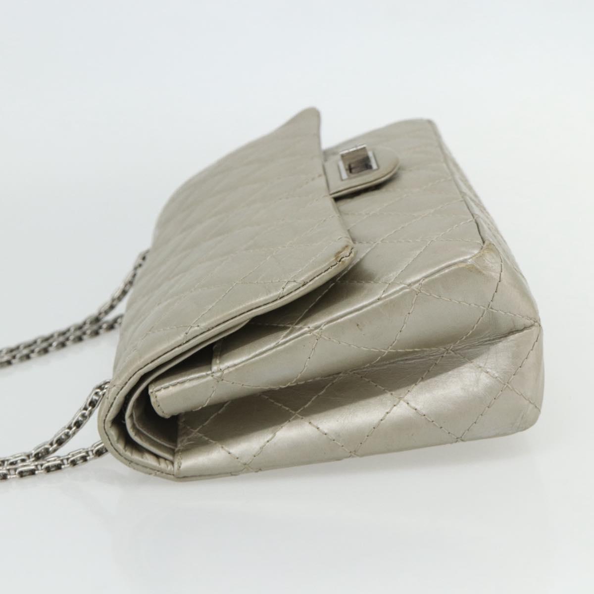 CHANEL Chain Matelasse 2.55 Shoulder Bag Lamb Skin Silver CC Auth ka4200V