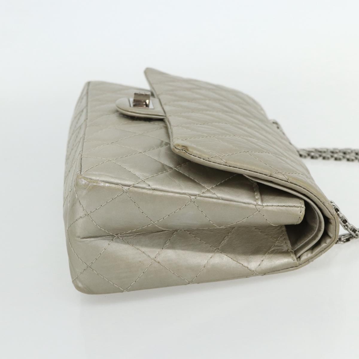 CHANEL Chain Matelasse 2.55 Shoulder Bag Lamb Skin Silver CC Auth ka4200V