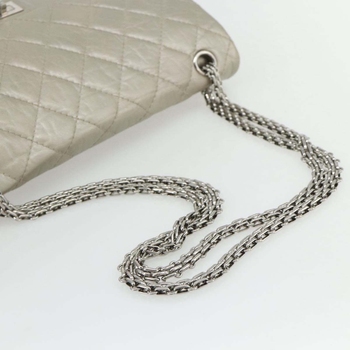 CHANEL Chain Matelasse 2.55 Shoulder Bag Lamb Skin Silver CC Auth ka4200V