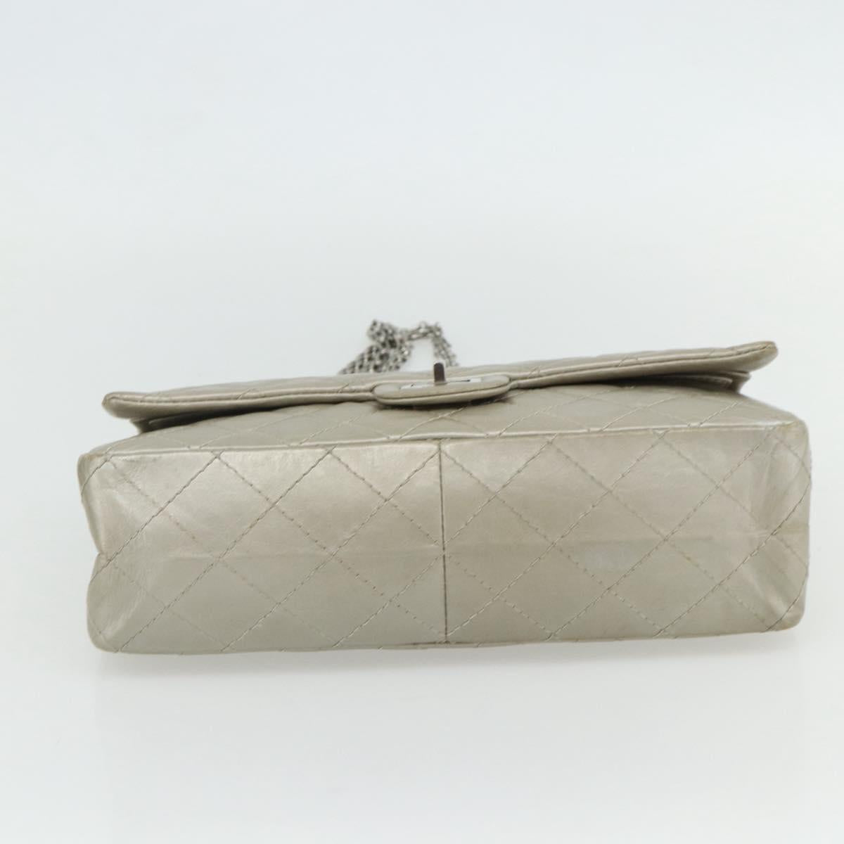 CHANEL Chain Matelasse 2.55 Shoulder Bag Lamb Skin Silver CC Auth ka4200V