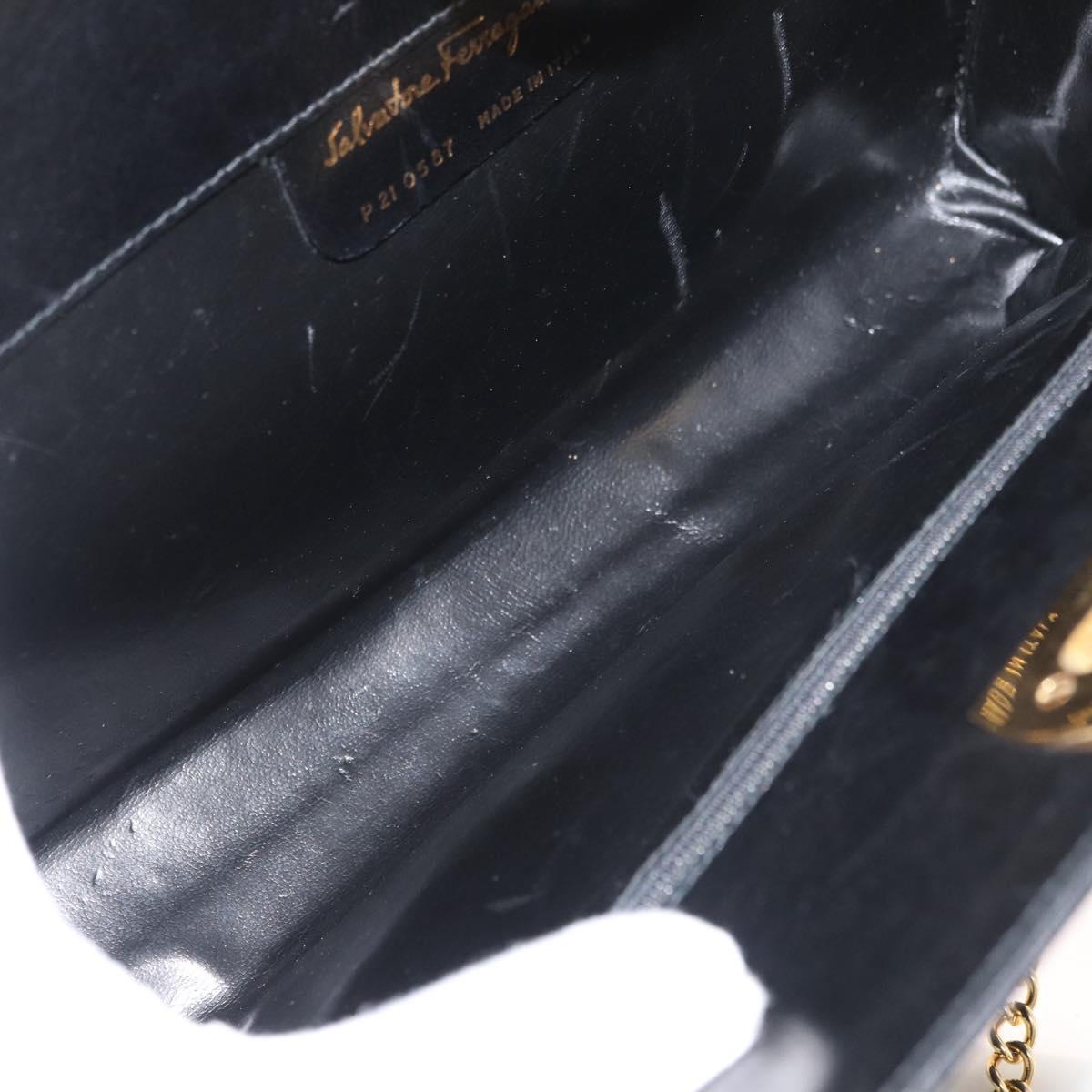Salvatore Ferragamo Gancini Chain Shoulder Bag Leather Black Gold Auth ka4202