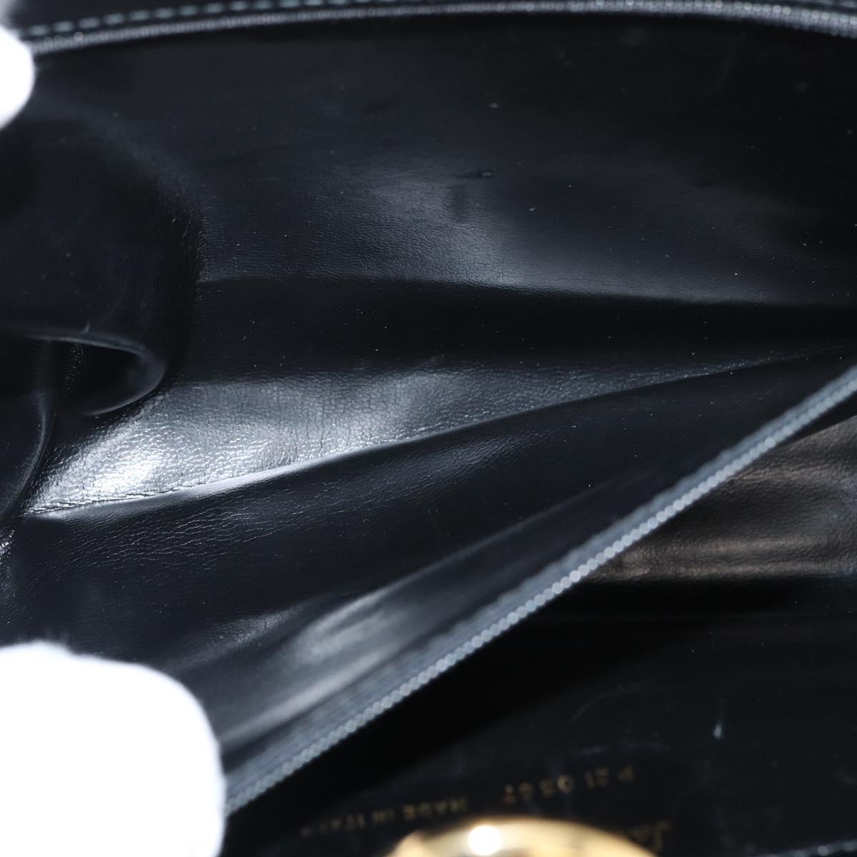 Salvatore Ferragamo Gancini Chain Shoulder Bag Leather Black Gold Auth ka4202