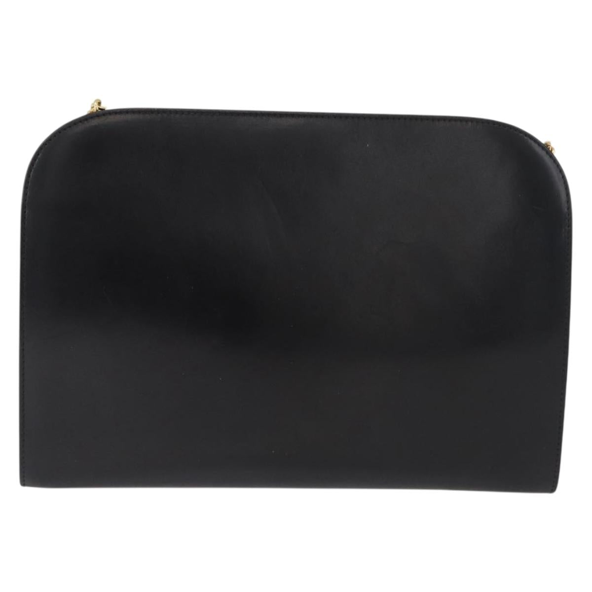 Salvatore Ferragamo Gancini Chain Shoulder Bag Leather Black Gold Auth ka4202