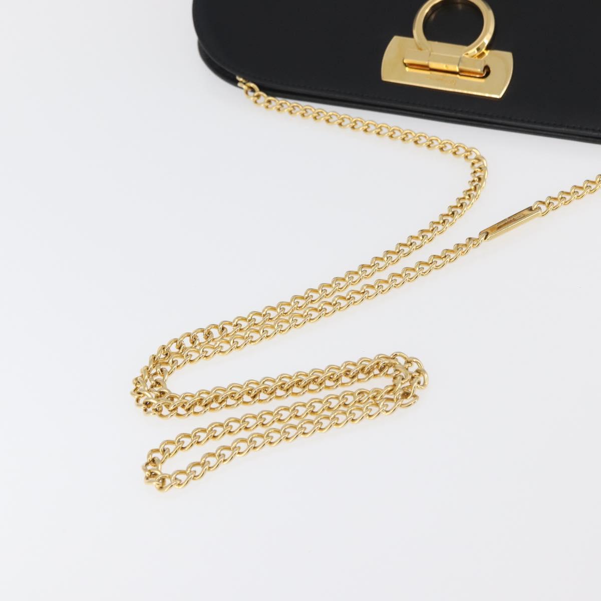 Salvatore Ferragamo Gancini Chain Shoulder Bag Leather Black Gold Auth ka4202