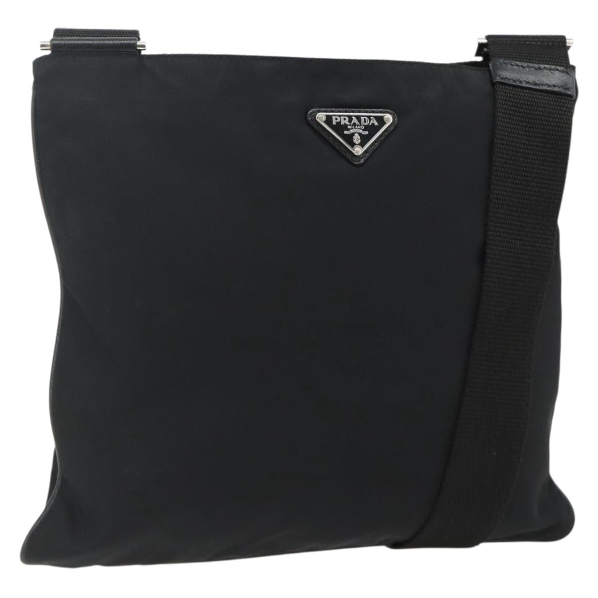 PRADA Shoulder Bag Nylon Black Silver Auth ka4203A