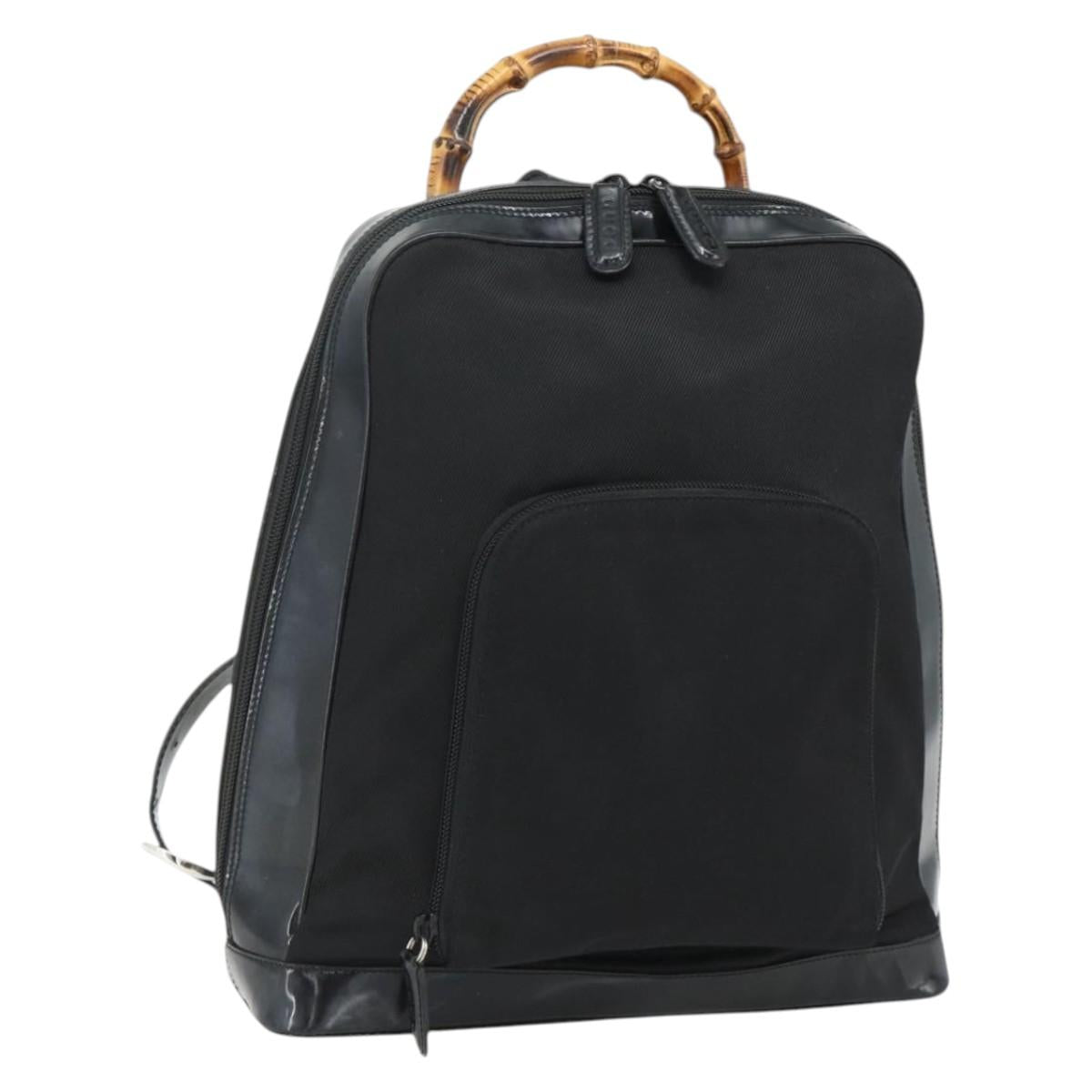 GUCCI Bamboo Bag Patent leather Black Silver 003 2058 0059 5 Auth ka4208