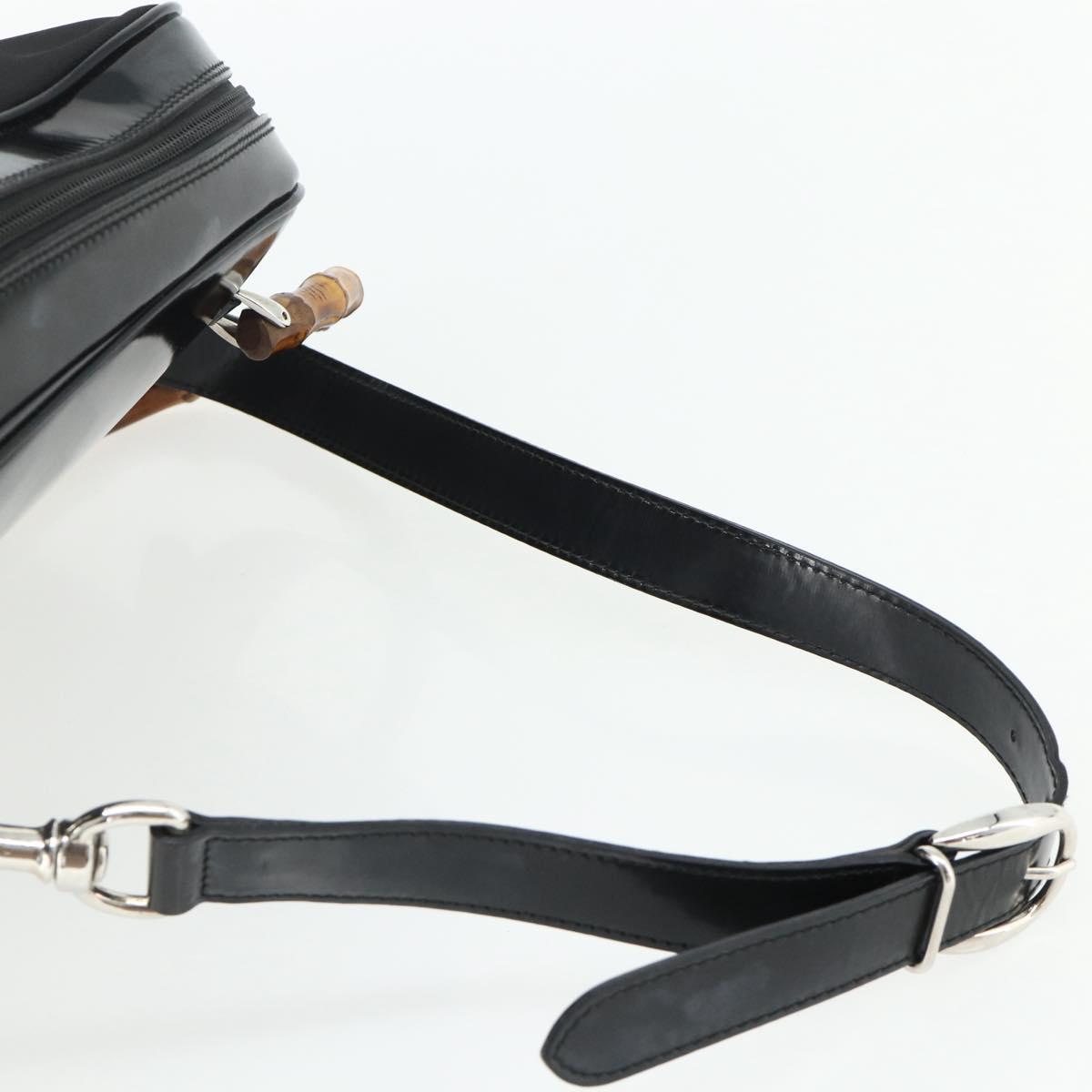 GUCCI Bamboo Bag Patent leather Black Silver 003 2058 0059 5 Auth ka4208
