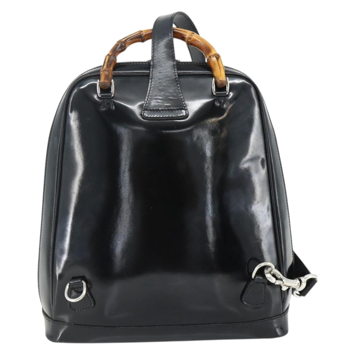 GUCCI Bamboo Bag Patent leather Black Silver 003 2058 0059 5 Auth ka4208