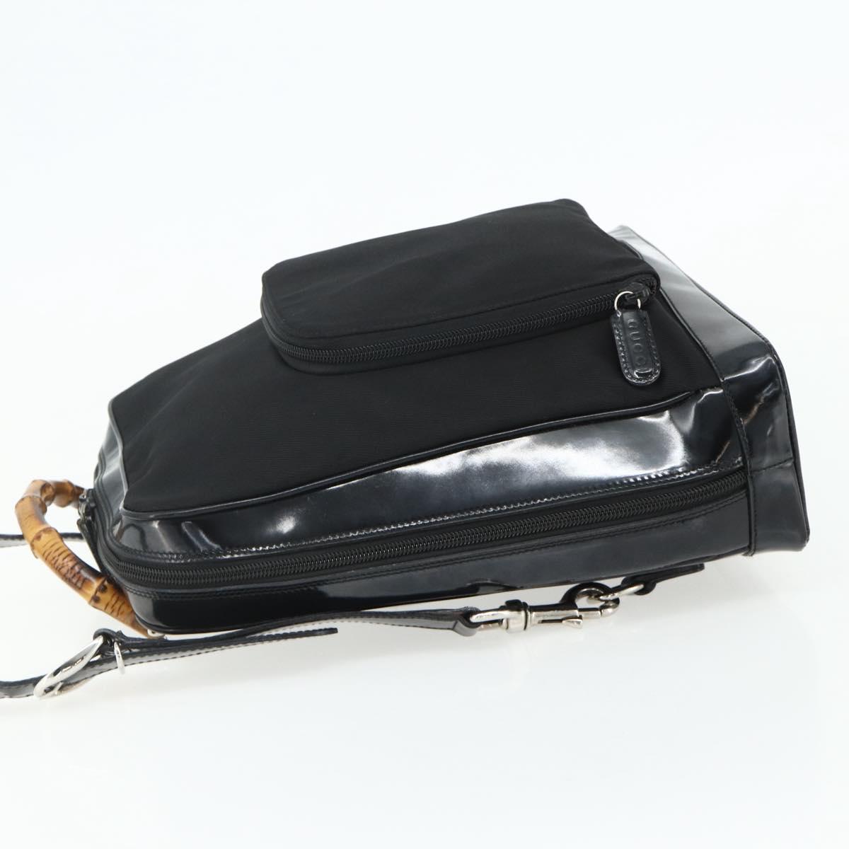 GUCCI Bamboo Bag Patent leather Black Silver 003 2058 0059 5 Auth ka4208